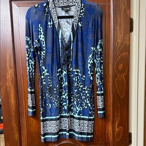 Analili Navy and Aqua Lace-Up Patterned Tunic